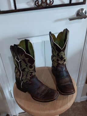 Ariat Tombstone Western Cowboy Boots Brown Lime Green Square Toe 10005867